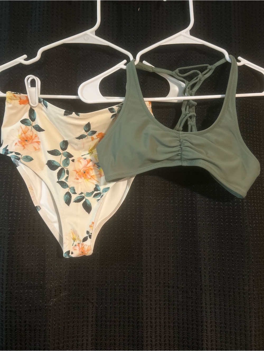 Cupshe Celadon Green Strappy Bikini Top with Floral High-Waist Bottom